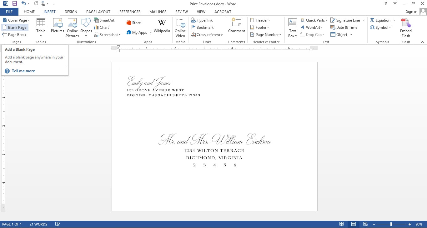 business envelope address template